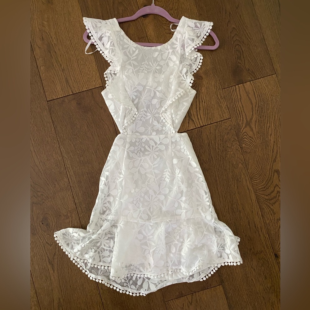 Selfie Leslie Jackie Pinafore Floral Mesh Dress White
